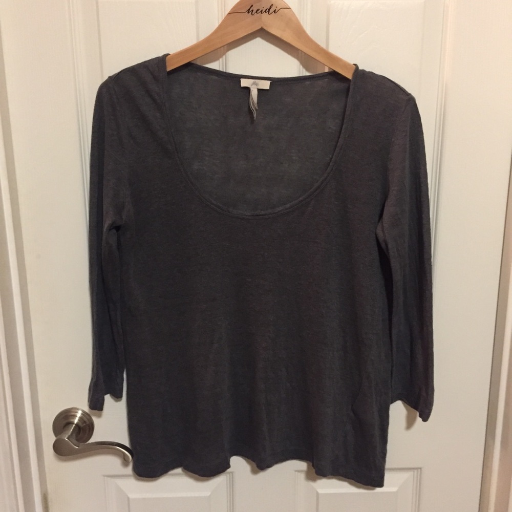 Joie Sz Small Linen 3/4 Length Grey Top